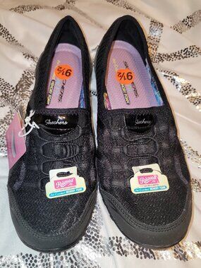 Skechers Shoes Slip On Black Stretch Fit Air Cooled Memory Foam Womens  9.5 New
